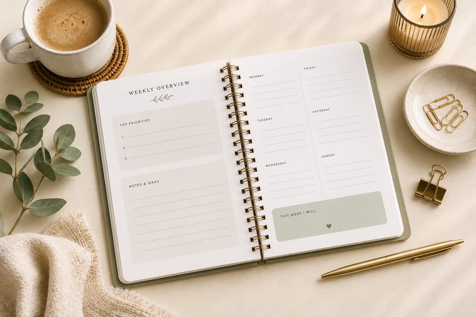 A calm journal and coffee