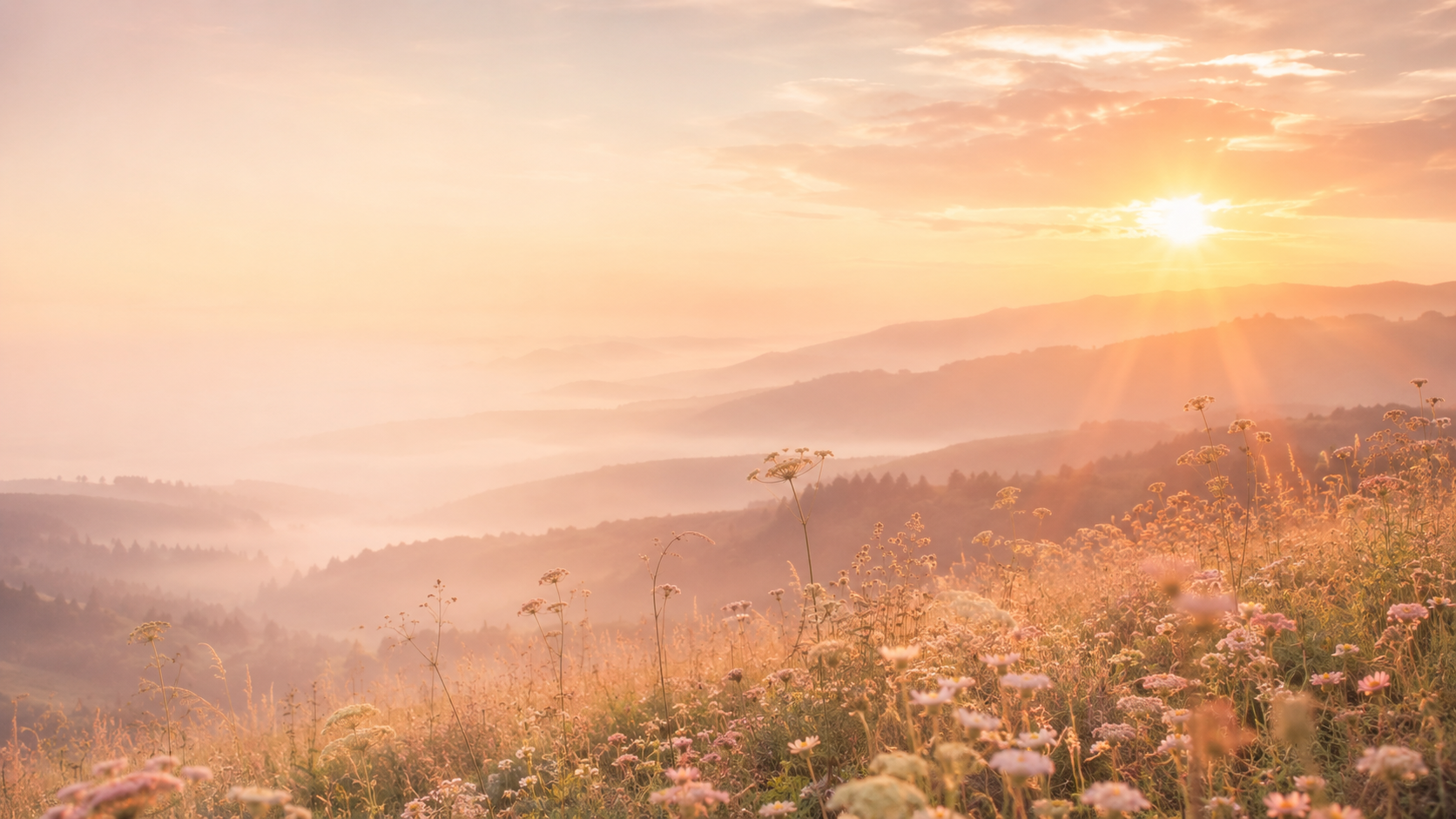 A soft sunrise over gentle hills